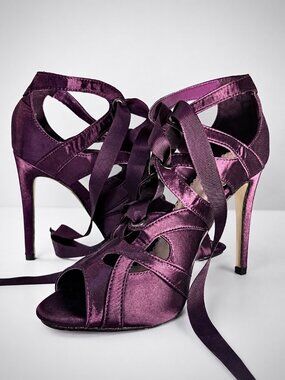 Madison by ShoeDazzle Purple Satin Lace-Up Stiletto Heels | Size 8